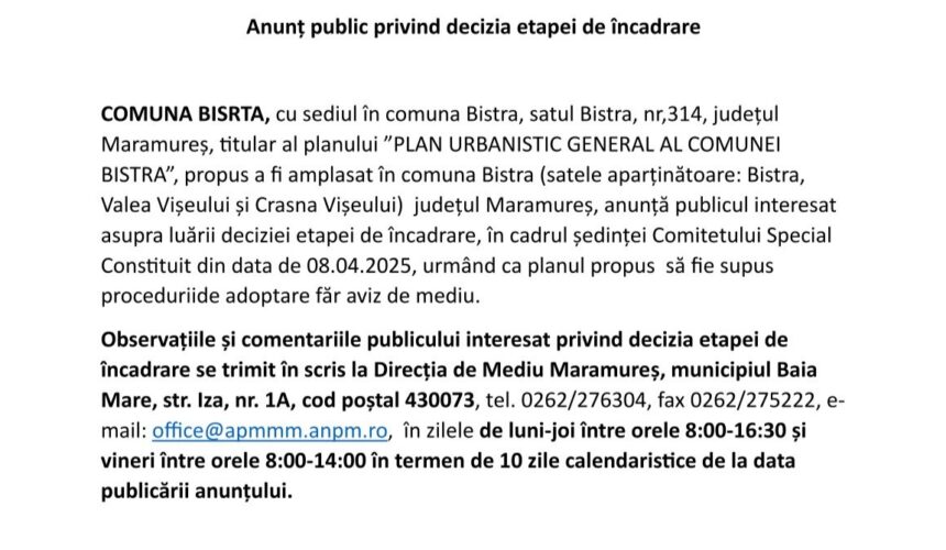 anunt public privind decizia etapei de incadrare 67f8cdedb064c